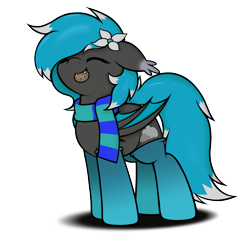 Size: 1918x1856 | Tagged: safe, artist:aaathebap, oc, oc only, oc:lucia, bat pony, pony, bat pony oc, clothes, cookie, eating, eyes closed, flower, food, mouth hold, open mouth, scarf, shadow, simple background, socks, solo, striped scarf, transparent background