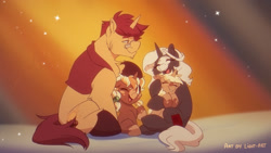 Size: 1920x1080 | Tagged: safe, artist:light262, oc, oc:light.heart, oc:s.leech, pony, unicorn, an american tail, cuddling, cute, don bluth, father and child, father and daughter, female, hooves, horn, male, mother and child, mother and daughter, oc x oc, shipping, straight, unicorn oc