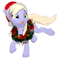 Size: 1000x1000 | Tagged: safe, artist:owlpirate, derpy hooves, pegasus, pony, g4, 3d, christmas, christmas wreath, cute, derpabetes, female, hat, holiday, mare, santa hat, silly, simple background, solo, source filmmaker, standing, standing on one leg, tongue out, transparent background, unshorn fetlocks, wreath