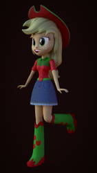 Size: 810x1440 | Tagged: safe, artist:palmman529, applejack, human, equestria girls, g4, 3d, applejack's skirt, belt, black background, boots, christmas, clothes, cowboy boots, cowboy hat, cowgirl, denim, denim skirt, female, hat, high heel boots, holiday, merry christmas, shoes, simple background, skirt, solo, stetson