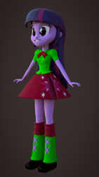 Size: 1080x1920 | Tagged: safe, artist:palmman529, twilight sparkle, human, equestria girls, g4, 3d, boots, christmas, female, holiday, merry christmas, shoes, solo