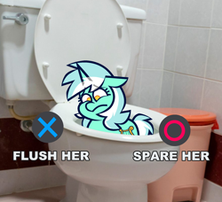 Size: 2104x1920 | Tagged: safe, artist:threetwotwo32232, lyra heartstrings, pony, unicorn, g4, but why, choice, female, imminent flush, l.u.l.s., mare, solo, toilet, wtf