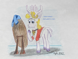 Size: 4032x3024 | Tagged: safe, artist:opti, oc, oc:guiding light, deer, reindeer, deerified, female, mirror, reindeerified, solo, species swap, traditional art