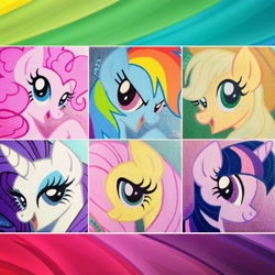 Size: 1440x1440 | Tagged: safe, artist:mayra boyle, applejack, fluttershy, pinkie pie, rainbow dash, rarity, twilight sparkle, earth pony, pegasus, pony, unicorn, g4, bust, canvas, mane six, portrait