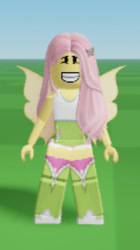 Size: 240x428 | Tagged: safe, fluttershy, butterfly, equestria girls, g4, catalog avatar creator, grass, roblox, sky, smiling, teeth, wings