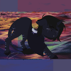 Size: 3000x3000 | Tagged: safe, artist:lunciakkk, oc, oc only, oc:emerun, pony, unicorn, abstract background, commission, high res, pirate, signature, solo, unshorn fetlocks