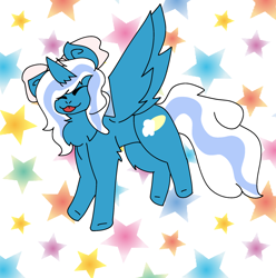 Size: 1870x1885 | Tagged: safe, artist:flurryc, oc, oc only, oc:fleurbelle, alicorn, pony, :p, alicorn oc, bow, cute, female, hair bow, happy, horn, mare, solo, tongue out, wings