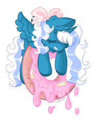 Size: 1900x2200 | Tagged: safe, artist:stinkygooby, oc, oc only, oc:fleurbelle, alicorn, pony, alicorn oc, bow, donut, ear fluff, female, food, grin, hair bow, happy, horn, mare, simple background, smiling, solo, sprinkles, transparent background, wings