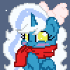 Size: 100x100 | Tagged: safe, artist:trep1xation, oc, oc only, oc:fleurbelle, alicorn, pony, alicorn oc, animated, blue background, blushing, bow, clothes, female, gif, hair bow, horn, mare, scarf, simple background, snow, snowfall, solo, wings