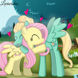 Size: 1300x1300 | Tagged: safe, artist:mlplary6, fluttershy, zephyr breeze, pegasus, pony, g4, ^^, brother and sister, duo, eyes closed, female, heart, hug, male, mare, sibling love, siblings, smiling, stallion