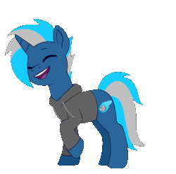 Size: 1200x1187 | Tagged: safe, artist:luminousdazzle, oc, oc only, oc:silver comet, pony, unicorn, animated, clothes, cute, cutie mark, dancing, full body, gif, hoodie, male, ocbetes, simple background, smiling, solo, stallion, stallion oc, transparent background