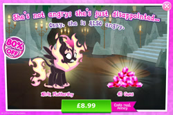 Size: 1960x1301 | Tagged: safe, gameloft, fluttershy, kirin, nirik, winged kirin, g4, my little pony: magic princess, advertisement, costs real money, english, fangs, female, fire, gem, horn, introduction card, kirin fluttershy, kirin-ified, mane of fire, mobile game, numbers, sale, solo, species swap, text