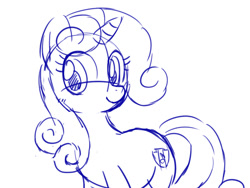 Size: 800x600 | Tagged: safe, artist:yosixi, sweetie belle, pony, unicorn, g4, cute, diasweetes, female, horn, mare, monochrome, older, older sweetie belle, simple background, smiling, solo, the cmc's cutie marks, white background