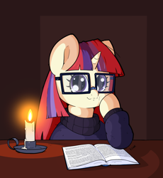 Size: 2300x2500 | Tagged: safe, artist:kumakum, moondancer, pony, unicorn, g4, candle, cute, digital art, high res, looking at you, reading, solo