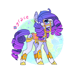 Size: 851x851 | Tagged: safe, artist:cutesykill, rarity, earth pony, pony, unicorn, g4, alternate hairstyle, armor, bridle, clothes, ear piercing, earring, earth pony rarity, female, gradient hair, gradient mane, gradient tail, hoof shoes, jewelry, peytral, piercing, race swap, reins, saddle, simple background, solo, tack, tail
