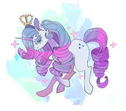 Size: 1144x1010 | Tagged: safe, artist:cutesykill, rarity, pony, unicorn, g4, alternate hairstyle, colored eyelashes, crown, ear piercing, earring, female, horn, horn jewelry, jewelry, piercing, purple eyelashes, regalia, simple background, solo, sparkles, white background