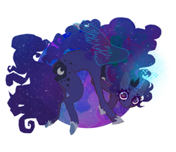 Size: 829x715 | Tagged: safe, artist:cutesykill, princess luna, alicorn, pony, g4, crown, ethereal hair, ethereal mane, ethereal tail, female, hoof shoes, jewelry, looking at you, magic, partially open wings, peytral, regalia, simple background, solo, sparkles, starry hair, starry mane, starry tail, tail, tiara, white background, wings