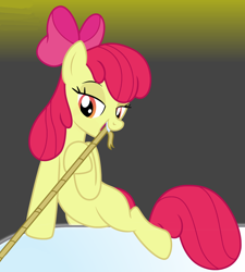 Size: 1342x1490 | Tagged: safe, artist:badumsquish-edits, derpibooru exclusive, apple bloom, earth pony, pony, g4, apple bloom's bow, bow, cropped, female, hair bow, lidded eyes, mare, missing cutie mark, mouth hold, older, older apple bloom, rope, smiling, smug, solo