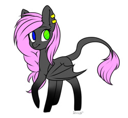 Size: 1200x1108 | Tagged: safe, artist:prettyshinegp, oc, oc only, bat pony, pony, bat pony oc, ear piercing, earring, female, heterochromia, jewelry, mare, piercing, raised hoof, simple background, solo, white background