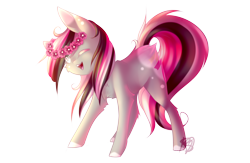Size: 2800x1831 | Tagged: safe, artist:prettyshinegp, oc, oc only, oc:abigail, earth pony, pony, chest fluff, earth pony oc, female, floral head wreath, flower, mare, one eye closed, simple background, smiling, solo, transparent background, wink