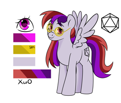 Size: 3500x3000 | Tagged: safe, artist:xwosya, oc, oc:xwosya, pegasus, pony, female, glasses, high res, pink eyes, ponysona, reference sheet, round glasses, simple background, smiling, spread wings, standing, white background, wings