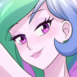 Size: 500x500 | Tagged: safe, artist:riouku, princess celestia, principal celestia, human, equestria girls, g4, bedroom eyes, blushing, commission, female, solo