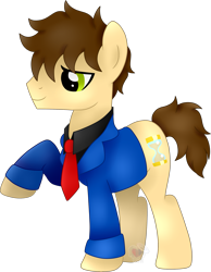 Size: 1787x2298 | Tagged: safe, artist:pure-blue-heart, oc, oc only, earth pony, pony, brown mane, clothes, green eyes, hourglass, male, messy mane, necktie, obtrusive watermark, raised hoof, simple background, stallion, stallion oc, suit, transparent background, watermark