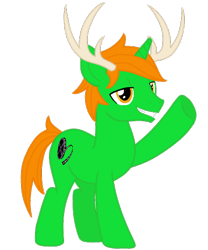 Size: 403x485 | Tagged: safe, artist:discordant creations, oc, oc only, oc:kiwi, pony, unicorn, antlers, male, reindeer antlers, secret santa, simple background, solo, stallion, transparent background