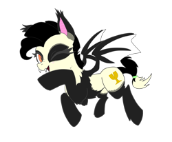 Size: 1253x1033 | Tagged: safe, artist:discordant creations, oc, oc only, oc:pandemonium, bat pony, pony, flying, looking at you, one eye closed, secret santa, simple background, solo, transparent background, wink, winking at you