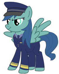 Size: 441x550 | Tagged: safe, artist:discordant creations, oc, oc only, oc:puddle jump, pegasus, pony, clothes, hat, pilot, recolor, secret santa, simple background, solo, transparent background, uniform