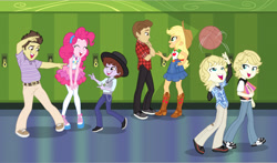 Size: 3600x2114 | Tagged: safe, artist:sapphiregamgee, applejack, pinkie pie, human, equestria girls, g4, my little pony equestria girls: better together, canterlot high, cody martin, crossover, dice corleone, equestria girls-ified, freddie benson, gibby gibson, hallway, hanging out, high res, icarly, sam & cat, the suite life of zack and cody, zack martin