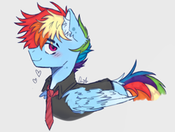 Size: 4096x3072 | Tagged: safe, artist:sandbarx3, rainbow dash, pegasus, pony, g4, clothes, elegant, heart, male, necktie, rainbow blitz, rule 63, shirt, simple background, solo, stallion, white background