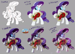 Size: 2048x1468 | Tagged: safe, artist:brdte, rarity, pony, unicorn, g4, christmas, clothes, coat, female, gray background, holiday, lidded eyes, mare, sequence, signature, simple background, sketch, solo, tutorial