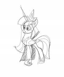 Size: 1724x2048 | Tagged: safe, artist:brdte, twilight sparkle, alicorn, pony, g4, black and white, female, grayscale, mare, monochrome, older, older twilight, older twilight sparkle (alicorn), princess twilight 2.0, redesign, simple background, sketch, solo, twilight sparkle (alicorn), white background