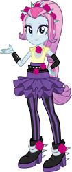 Size: 1412x3356 | Tagged: safe, artist:sketchmcreations, violet blurr, human, equestria girls, g4, boots, clothes, commission, female, flower, flower in hair, hand on hip, leggings, raised arm, shoes, simple background, skirt, smiling, solo, spikes, transparent background, vector