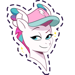 Size: 512x512 | Tagged: safe, gameloft, zipp storm, pegasus, pony, g5, my little pony: mane merge, official, cap, female, hat, mare, simple background, smiling, solo, sparkles, sticker, transparent background, wings