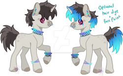 Size: 600x372 | Tagged: safe, artist:blues-edits, oc, oc only, pony, unicorn, base used, bracelet, choker, commission, deviantart watermark, ear piercing, earring, hair dye, horn, jewelry, magical lesbian spawn, male, nose piercing, obtrusive watermark, offspring, parent:octavia melody, parent:vinyl scratch, parents:scratchtavia, piercing, simple background, stallion, stallion oc, transparent background, two toned mane, unicorn oc, watermark