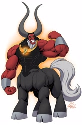 Size: 2052x3130 | Tagged: safe, artist:ponyanony, lord tirek, centaur, taur, g4, commission, flexing, glowing, high res, jewelry, magic, magic aura, male, muscles, muscular male, necklace, simple background, solo, white background