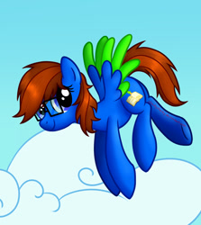 Size: 843x944 | Tagged: safe, artist:charbycharby, oc, oc:bluebook, pegasus, pony, blue eyes, cloud, colored wings, female, glasses, mare, pegasus oc, two toned mane, wings