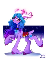 Size: 1074x1368 | Tagged: safe, alternate version, artist:petaltwinkle, izzy moonbow, deer, reindeer, g5, concave belly, female, reindeerified, saddle, slender, solo, species swap, tack, thin