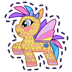 Size: 512x512 | Tagged: safe, gameloft, pegasus, pony, g5, my little pony: mane merge, official, blush sticker, blushing, bow, colored wings, hair bow, multicolored wings, piñata, simple background, smiling, sticker, transparent background, wings