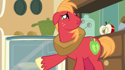 Size: 1920x1080 | Tagged: safe, screencap, big macintosh, earth pony, pony, g4, season 8, the break up breakdown, 1080p, bare hooves, cute, daaaaaaaaaaaw, dilated pupils, food, macabetes, male, pie, pointing, pouting, puppy dog eyes, sad, sadorable, solo, stallion