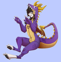 Size: 1280x1293 | Tagged: safe, artist:1an1, oc, oc only, blue background, clothes, costume, grin, kigurumi, simple background, smiling, spyro the dragon (series), zipper