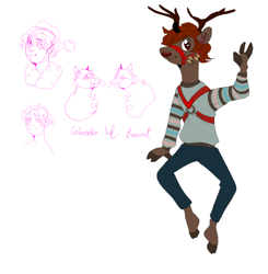 Size: 1564x1594 | Tagged: safe, artist:lanternik, oc, oc only, deer, human, pony, reindeer, anthro, unguligrade anthro, anthro with ponies, antlers, bridle, bust, chest fluff, clothes, pants, simple background, sketch, sketch dump, smiling, tack, waving, white background