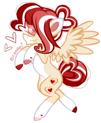 Size: 1280x1564 | Tagged: safe, artist:conflei, oc, oc only, pegasus, pony, colored hooves, eyelashes, female, hair over one eye, heart, mare, pegasus oc, simple background, smiling, solo, transparent background, wings