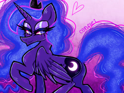 Size: 1280x960 | Tagged: safe, artist:conflei, princess luna, alicorn, pony, g4, bedroom eyes, eyelashes, female, gradient background, makeup, mare, raised hoof, solo