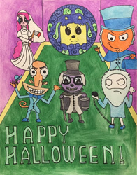 Size: 1024x1307 | Tagged: safe, artist:captainlazloparadox, pinkie pie, g4, camp lazlo, chalkzone, clothes, constance hatchaway, cosplay, costume, crossover, halloween, hatbox ghost, holiday, lazlo, madame leota, snap (chalkzone), the hitchhiking ghosts, traditional art, walden, wander (wander over yonder), wander over yonder, wow! wow! wubbzy!, wubbzy