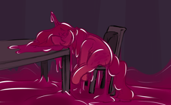 Size: 3400x2100 | Tagged: safe, artist:sile-animus, oc, oc only, oc:sile, goo, pony, unicorn, chair, high res, knocked out, sitting, slime, slimed, solo, x eyes