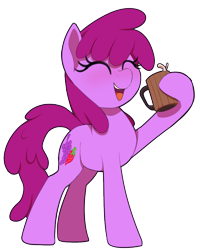 Size: 800x1000 | Tagged: safe, artist:thebatfang, berry punch, berryshine, earth pony, pony, g4, blushing, eyes closed, female, hoof hold, mare, open mouth, open smile, raised hoof, simple background, smiling, solo, transparent background
