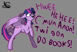 Size: 1692x1142 | Tagged: safe, artist:steelstroke, twilight sparkle, alicorn, pony, g4, brainwashed, butt, dumb, female, gray background, hypnosis, implied anon, intelligence loss, mare, plot, simple background, solo, twilight sparkle (alicorn)